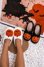 Load image into Gallery viewer, White Halloween Pumpkin Print Plush Slippers