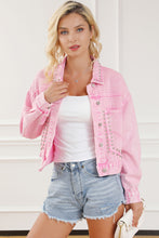Load image into Gallery viewer, Pink Rivet Studded Pocketed Denim Jacket