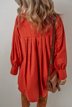 Load image into Gallery viewer, Tomato Red Bishop Sleeve Button Up Pleated Mini Shirt Dress