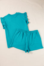 Load image into Gallery viewer, Skobeloff Textured Ruffle Split Top and Drawstring Shorts