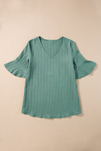 Load image into Gallery viewer, Grass Green Ruffled Half Sleeve V Neck Textured Top