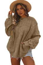 Load image into Gallery viewer, Khaki Exposed Seam Twist Open Back Oversized Sweatshirt