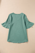 Load image into Gallery viewer, Grass Green Ruffled Half Sleeve V Neck Textured Top