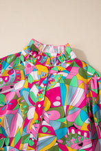 Load image into Gallery viewer, Pink Abstract Printed Lantern Sleeve Buttoned Mini Dress