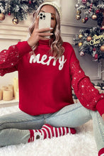 Load image into Gallery viewer, Racing Red Merry Graphic Sequin Sleeve Turtleneck Sweater