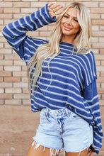 Load image into Gallery viewer, Sky Blue Stripe Drop Shoulder Casual Sweater