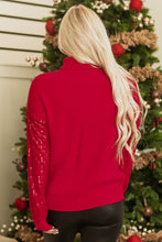 Load image into Gallery viewer, Racing Red Merry Graphic Sequin Sleeve Turtleneck Sweater