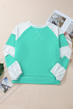 Load image into Gallery viewer, Aruba Blue Colorblock Patchwork Cross Seam Plus Sweatshirt