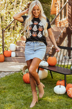 Load image into Gallery viewer, Black Halloween Ghost Pumpkin Print Crew Neck T Shirt