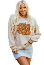 Load image into Gallery viewer, Khaki Halloween Leopard Pumpkin Graphic Corded Sweatshirt