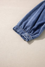 Load image into Gallery viewer, Sky Blue 3/4 Sleeve Ruffled Patched Pocket Denim Blouse