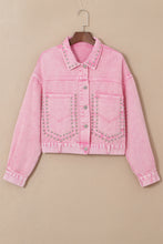 Load image into Gallery viewer, Pink Rivet Studded Pocketed Denim Jacket