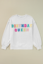 Load image into Gallery viewer, White BIRTHDAY QUEEN Graphic Balloon Sleeve Sweatshirt