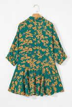 Load image into Gallery viewer, Green Floral Print Drawstring Tunic Flowy Short Dress