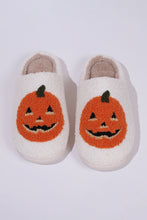 Load image into Gallery viewer, White Halloween Pumpkin Print Plush Slippers