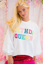 Load image into Gallery viewer, White BIRTHDAY QUEEN Graphic Balloon Sleeve Sweatshirt