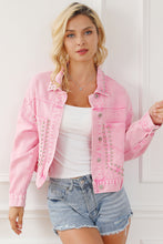 Load image into Gallery viewer, Pink Rivet Studded Pocketed Denim Jacket
