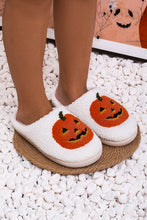 Load image into Gallery viewer, White Halloween Pumpkin Print Plush Slippers