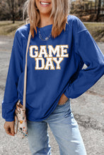 Load image into Gallery viewer, Dark Blue GAME DAY Glitter Detail Ribbed Drop Shoulder Sweatshirt