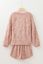 Load image into Gallery viewer, Light Pink Textured Leopard Fleece Loose Two Piece Lounge Set