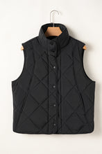 Load image into Gallery viewer, Black Quilted High Neck Button Up Pocket Vest Coat