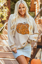 Load image into Gallery viewer, Khaki Halloween Leopard Pumpkin Graphic Corded Sweatshirt