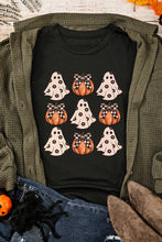 Load image into Gallery viewer, Black Halloween Ghost Pumpkin Print Crew Neck T Shirt