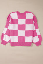 Load image into Gallery viewer, Rose Stripe Checkered Bishop Sleeve Sweater