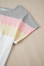 Load image into Gallery viewer, White Colorblock Patchwork Batwing Sleeve Ribbed Plus T Shirt