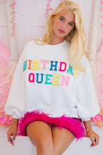 Load image into Gallery viewer, White BIRTHDAY QUEEN Graphic Balloon Sleeve Sweatshirt