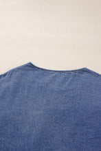 Load image into Gallery viewer, Sky Blue 3/4 Sleeve Ruffled Patched Pocket Denim Blouse