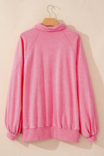 Load image into Gallery viewer, Pink Solid Snap Buttons Collared Balloon Sleeve Oversized Sweatshirt
