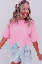 Load image into Gallery viewer, Pink Fringed Sequin Crop T-shirt