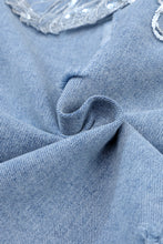 Load image into Gallery viewer, Sky Blue Sequin Embellished Fringe Distressed Denim Jacket