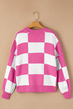 Load image into Gallery viewer, Rose Stripe Checkered Bishop Sleeve Sweater