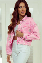 Load image into Gallery viewer, Pink Rivet Studded Pocketed Denim Jacket