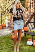 Load image into Gallery viewer, Black Halloween Ghost Pumpkin Print Crew Neck T Shirt