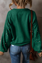 Load image into Gallery viewer, Evergreen Pearled Drop Shoulder Round Neck Sweater