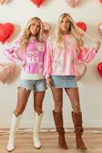 Load image into Gallery viewer, Light Pink Embroidered Bow Lantern Sleeve Oversized Pullover Sweatshirt