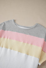 Load image into Gallery viewer, White Colorblock Patchwork Batwing Sleeve Ribbed Plus T Shirt