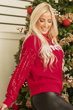 Load image into Gallery viewer, Racing Red Merry Graphic Sequin Sleeve Turtleneck Sweater
