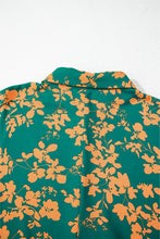 Load image into Gallery viewer, Green Floral Print Drawstring Tunic Flowy Short Dress