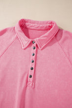 Load image into Gallery viewer, Pink Solid Snap Buttons Collared Balloon Sleeve Oversized Sweatshirt