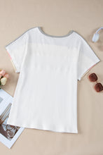 Load image into Gallery viewer, White Colorblock Patchwork Batwing Sleeve Ribbed Plus T Shirt