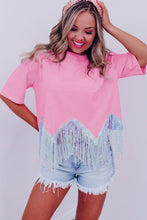 Load image into Gallery viewer, Pink Fringed Sequin Crop T-shirt