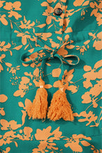 Load image into Gallery viewer, Green Floral Print Drawstring Tunic Flowy Short Dress