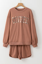 Load image into Gallery viewer, Straw Yellow Sequined COFFEE Loose Fit Sweatshirt and Shorts Set