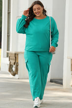 Load image into Gallery viewer, Lapis Solid Color Patchwork Pullover Top and Cargo Pants Set