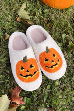 Load image into Gallery viewer, White Halloween Pumpkin Print Plush Slippers