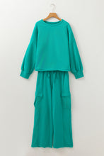 Load image into Gallery viewer, Lapis Solid Color Patchwork Pullover Top and Cargo Pants Set